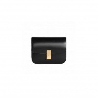 CELINE CLASSIC MEDIUM POLISHED COWHIDE LEATHER HAND BAG BLACK  189173DLS.38NO  (24cm*18cm*7cm)